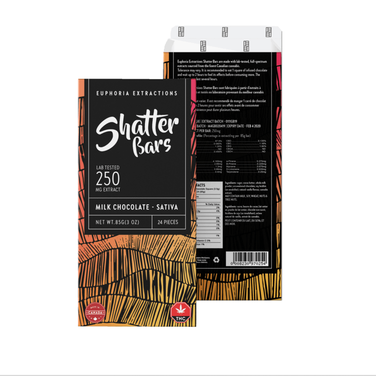 Milk Chocolate Sativa 250mg Shatter Bar