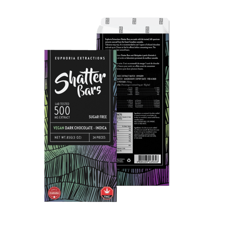Vegan Dark Chocolate Indica 500mg Shatter Bar